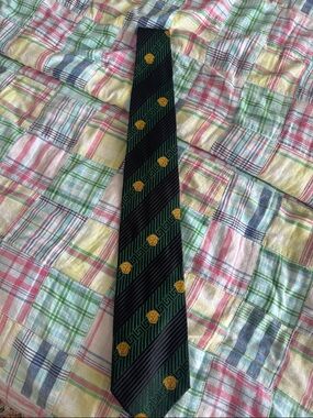 Versace  Men's Green and Black Striped Tie with Gold Medusa Accents Vintage